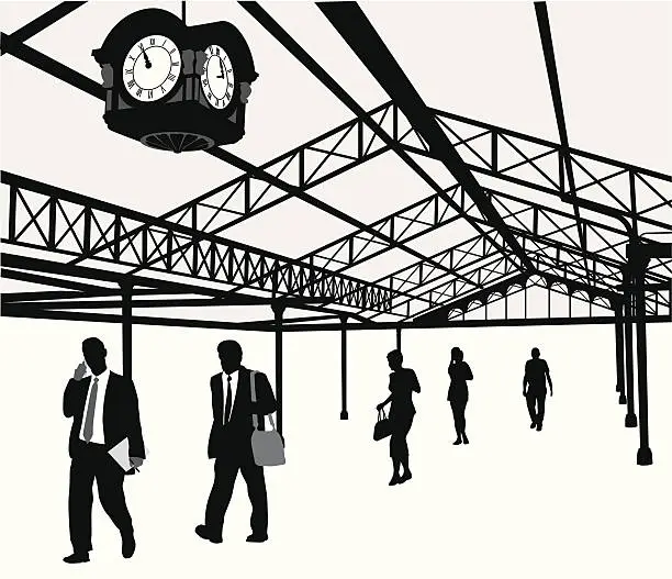 Vector illustration of Old Train Station Vector Silhouette