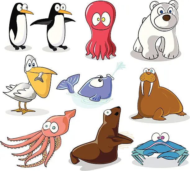 Vector illustration of Cold Climate Cartoon Animals