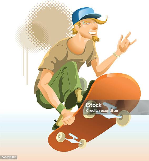 Skateboard Dude In Midair Con Splatter Dietro Di Lui - Immagini vettoriali stock e altre immagini di Andare sullo skate-board