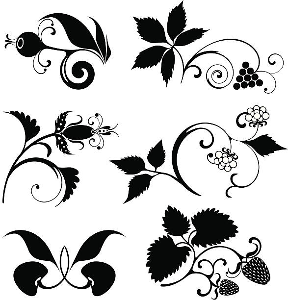 ягоды набор - strawberry vine pattern plant stock illustrations