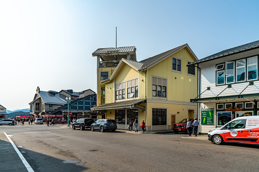 Ketchikan, USA - July 28, 2023: Street view of Main street and Mill Street in Ketchikan, Alaska, USA.