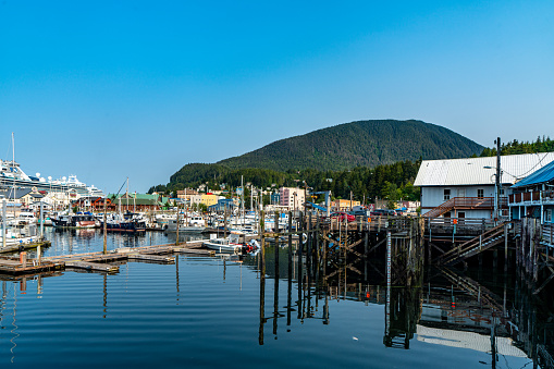 Ketchikan, USA - July 28, 2023: Marina view in Ketchikan, Alaska, USA.