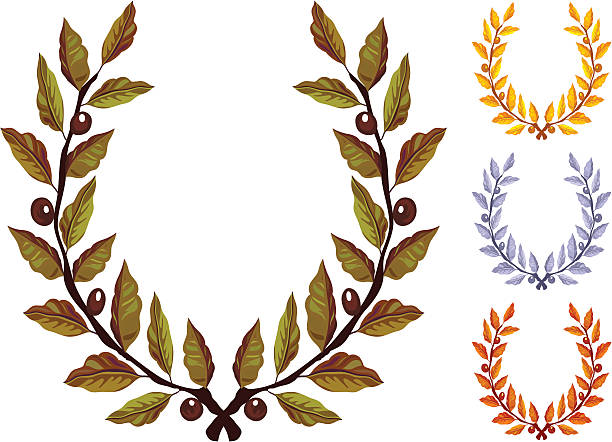 Olive wreath Olive wreath natural, gold, silver and copper gold metal clipart stock illustrations