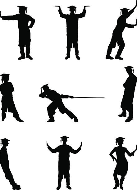 ilustraciones, imágenes clip art, dibujos animados e iconos de stock de graduados de trabajo - pushing silhouette men leaning