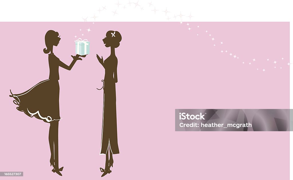 Giving A woman giving another woman a gift. Box - Container stock vector