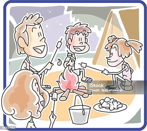 Family Summer Camp Stock Illustration - Download Image Now - Campfire, Family, Adult