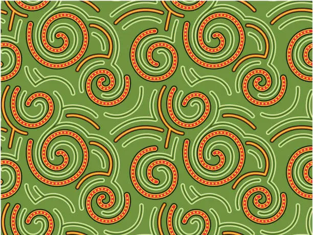 Vector illustration of background with a spiral decorative pattern in green tones