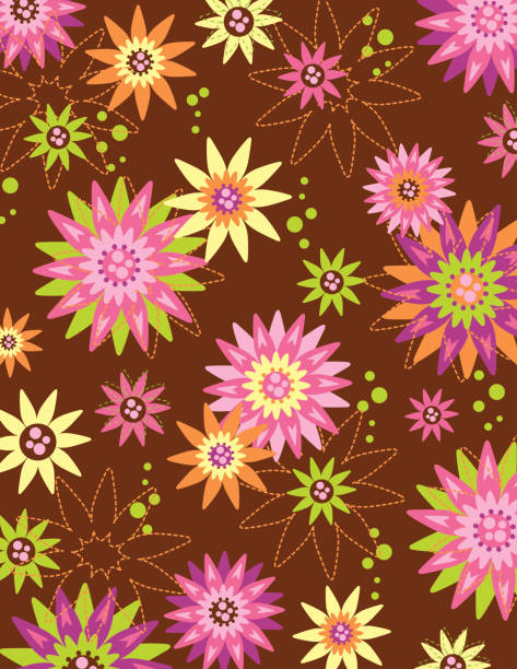 gänseblümchen-blumen-muster in retro-braun - floral pattern decor art backgrounds stock-grafiken, -clipart, -cartoons und -symbole