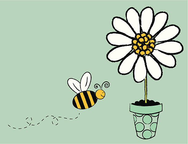 ilustraciones, imágenes clip art, dibujos animados e iconos de stock de abeja volando - flower backgrounds single flower copy space