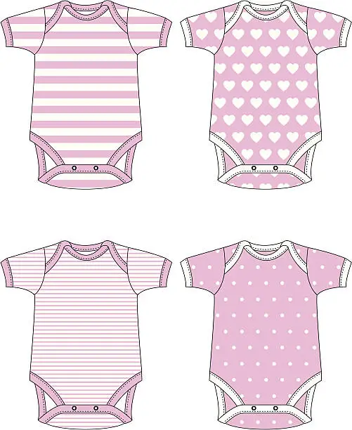 Vector illustration of Girls Pink Baby Gro with 4 Pattern Options