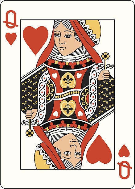 illustrazioni stock, clip art, cartoni animati e icone di tendenza di regina di cuori carta da gioco due - queen