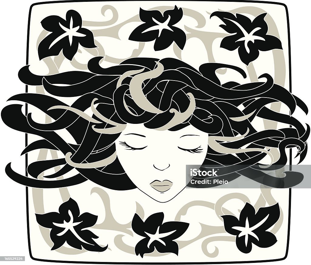 Sognare Medusa ragazza semplice stampa vintage Stile illustrazione - arte vettoriale royalty-free di Onirico
