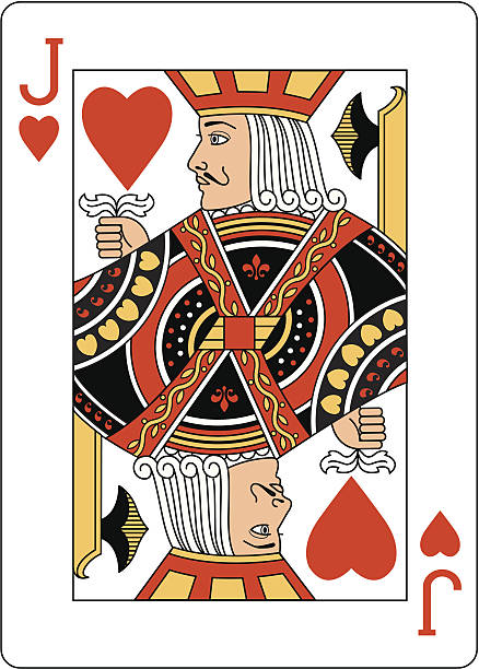 ilustraciones, imágenes clip art, dibujos animados e iconos de stock de jack de corazones de dos jugando tarjeta - jack of hearts jack cards heart shape