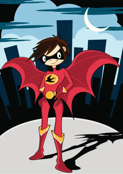 Vector illustration of Girl Super Hero Character in City