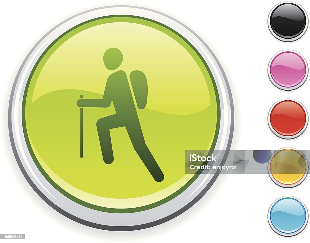 Hiking icon glossy hiking icon, 5 other blank colour buttons included Activity stock vector