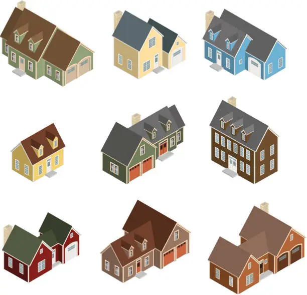 Vector illustration of Vector Isometric Craftsman Houses