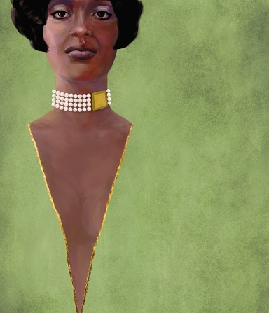 Picturesque portrait of a dark-skinned woman in the style of impressionism on a light background