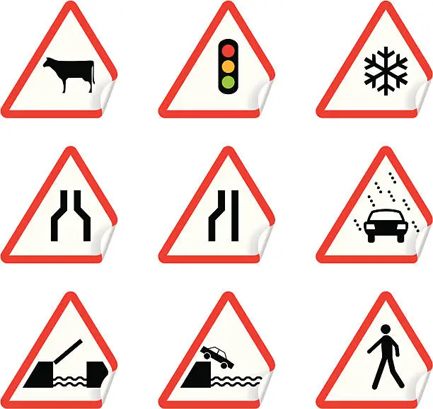 Vector illustration of Road signs |  warning stickers