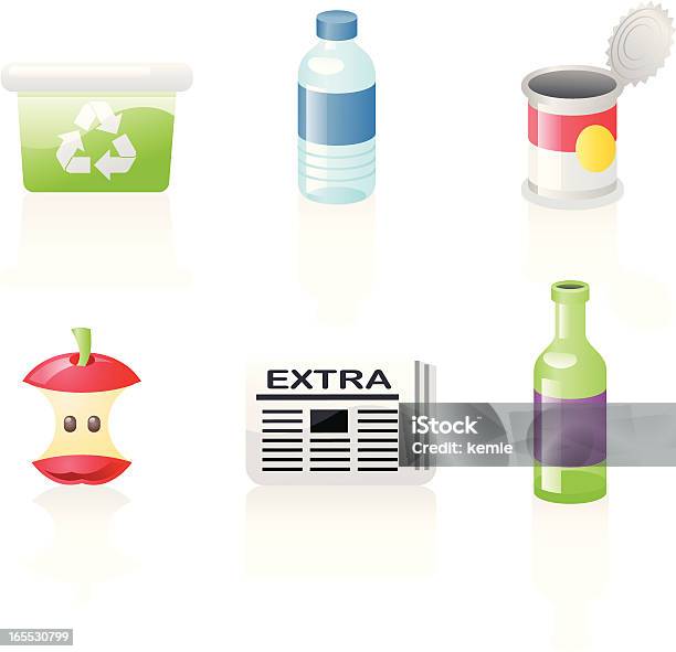 Icone Lucido Il Riciclaggio - Immagini vettoriali stock e altre immagini di Bottiglia d'acqua - Bottiglia d'acqua, Ambiente, Barattolo di alluminio