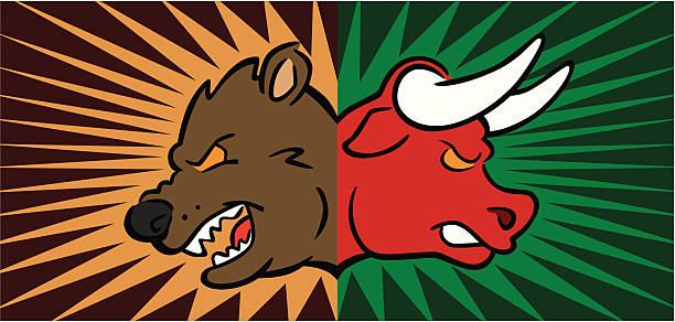 illustrazioni stock, clip art, cartoni animati e icone di tendenza di mercati toro e orso stock - bull bear stock market new york stock exchange