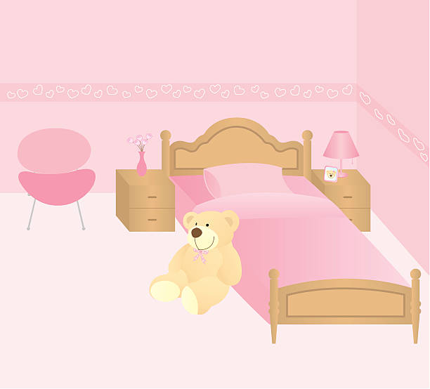 Bear in bedroom vector art illustration