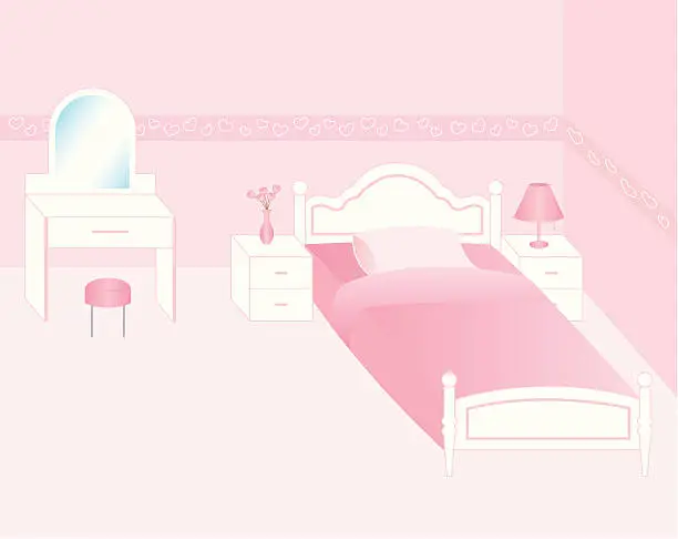 Vector illustration of Pink color bedroom