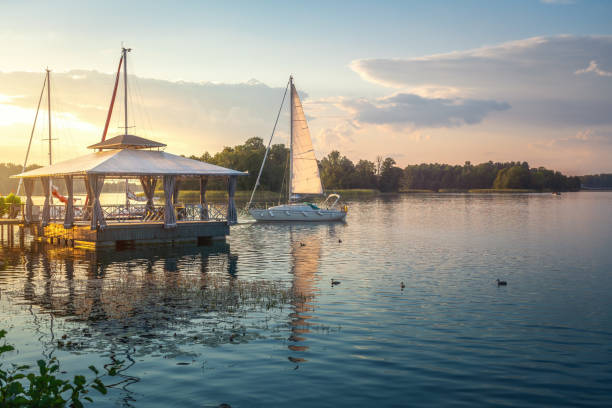 Sail Boat at Lake Galve at sunset - Trakai, Lithuania
