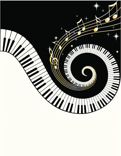 Vector illustration of Piano Keys and  golden Notes