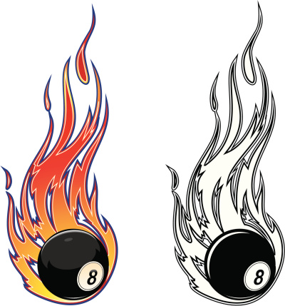 eight ball flaming. Color version has a gradient mesh in the ball.