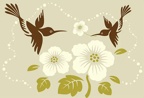 Vector illustration of Humming birds & Tropical Flowers