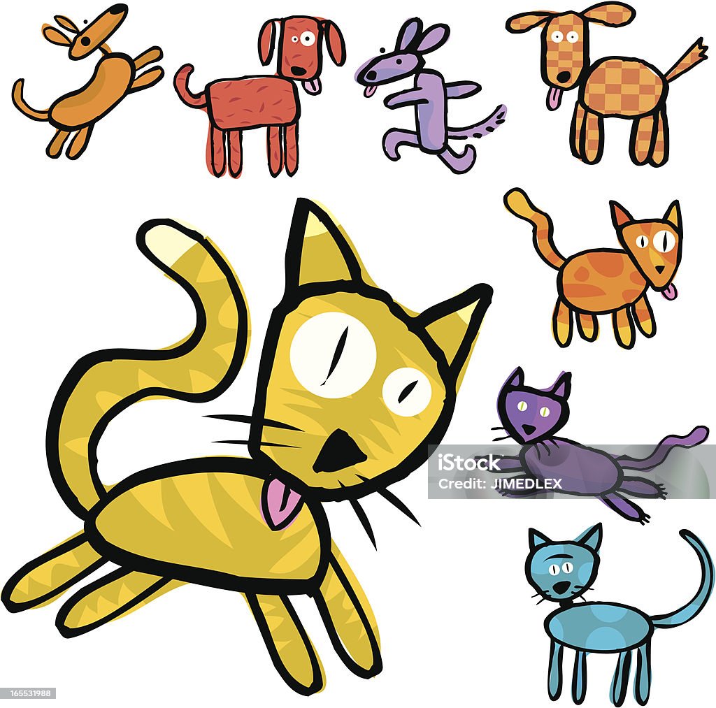 Perros y gatos mascotas funny humor - arte vectorial de Alegre libre de derechos