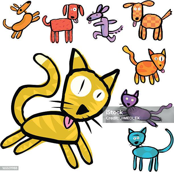 Ilustración de Perros Y Gatos Mascotas Funny Humor y más Vectores Libres de Derechos de Alegre - Alegre, Amarillo - Color, Amistad