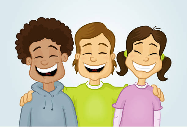 Three Happy Friends Stock Illustration - Download Image Now - Three People,  Boys, Cartoon - iStock