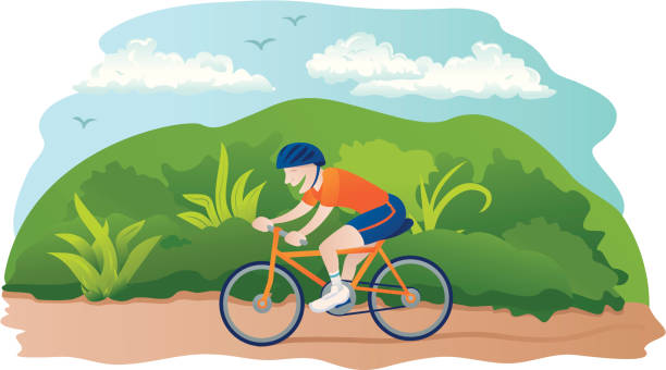 ilustrações, clipart, desenhos animados e ícones de homem de ciclismo - bush track