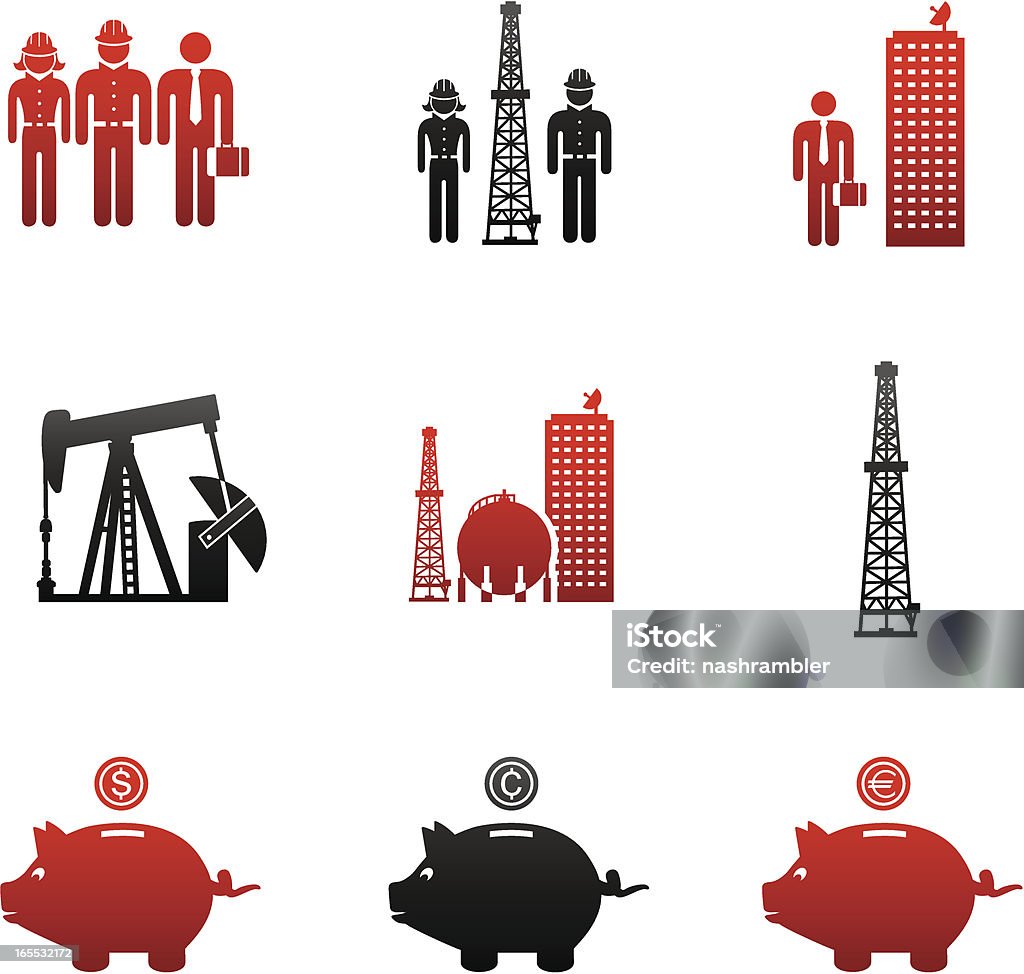Oportunidades de empleo en la industria del Gas de petróleo & iconos-rojo y negro - arte vectorial de Accesorio de cabeza libre de derechos