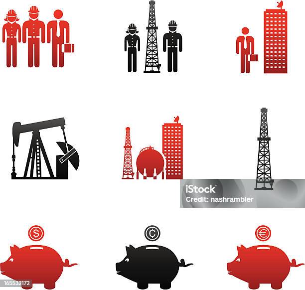 Ilustración de Oportunidades De Empleo En La Industria Del Gas De Petróleo Iconosrojo Y Negro y más Vectores Libres de Derechos de Accesorio de cabeza