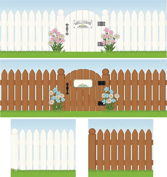 Vector illustration of Seamless White Picket Fence with Gate