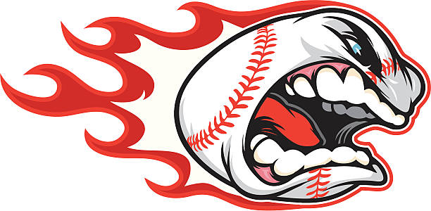 An extremely angry baseball with flames vector art illustration