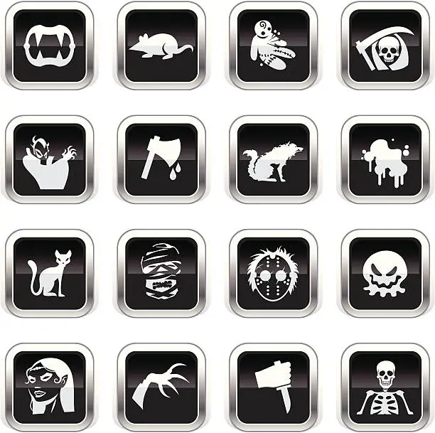 Vector illustration of Supergloss Black Icons - Horror