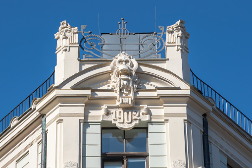Riga, Latvia - Jul 13, 2019: Art nouveau Style Building in Riga Old Town - Riga, Latvia