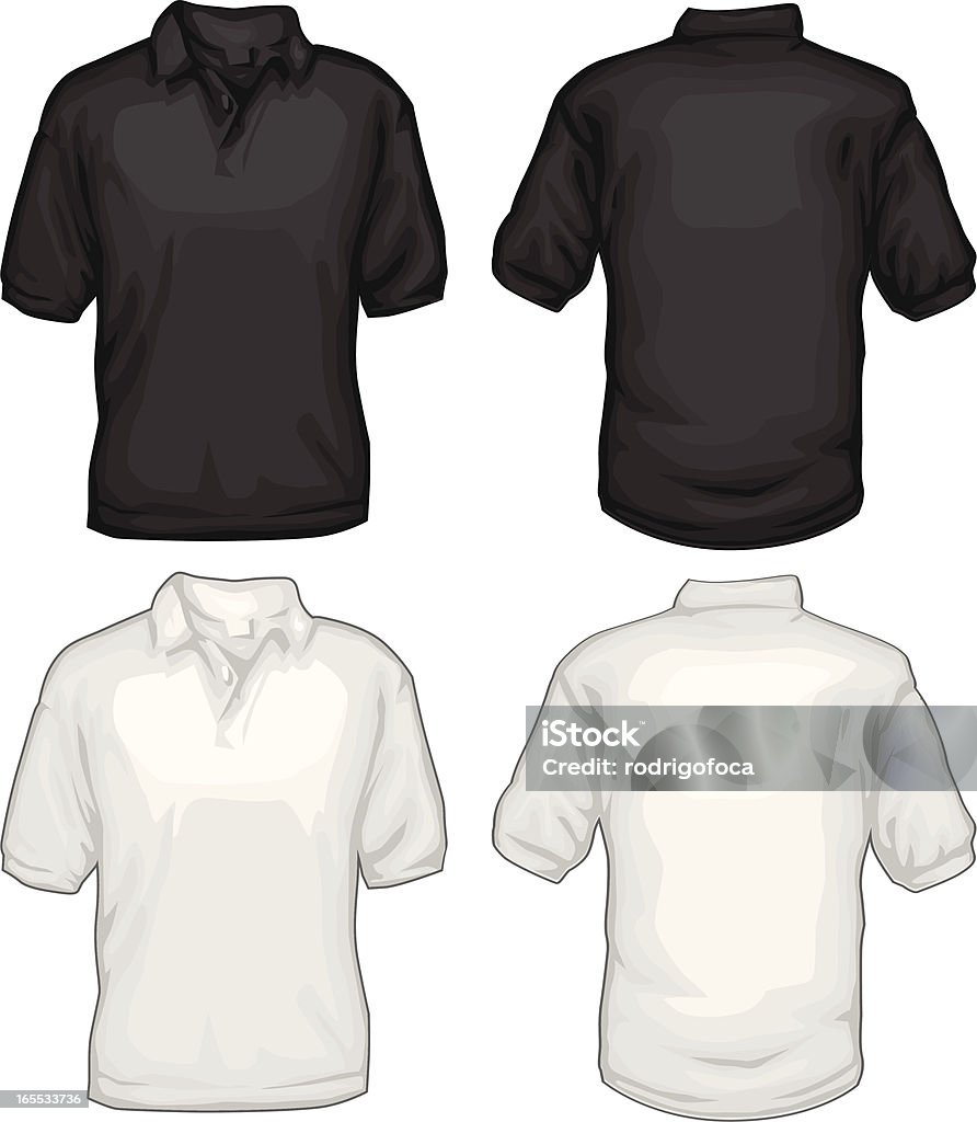 Black And White Golf Tee Shirts Front Back No gradients. Totally VECTOR file. AI, EPS and HI Res JPG (5000px). Very detailed. Face and Back.  Polo Shirt stock vector