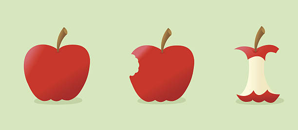 illustrations, cliparts, dessins animés et icônes de pommes - apple missing bite fruit red