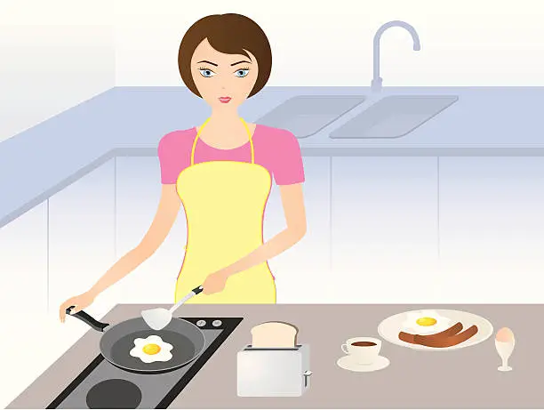 Vector illustration of Girl in cooking