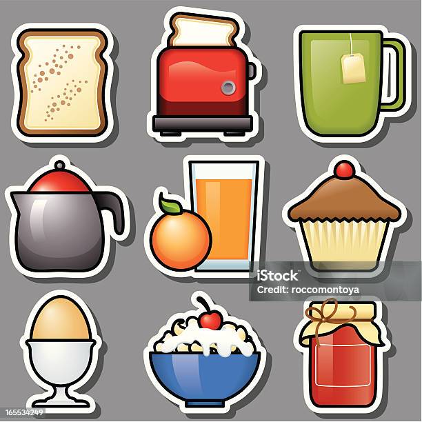 Frühstück Grau Symbole Stock Vektor Art und mehr Bilder von Konfitüre - Konfitüre, Kuchen, Saft