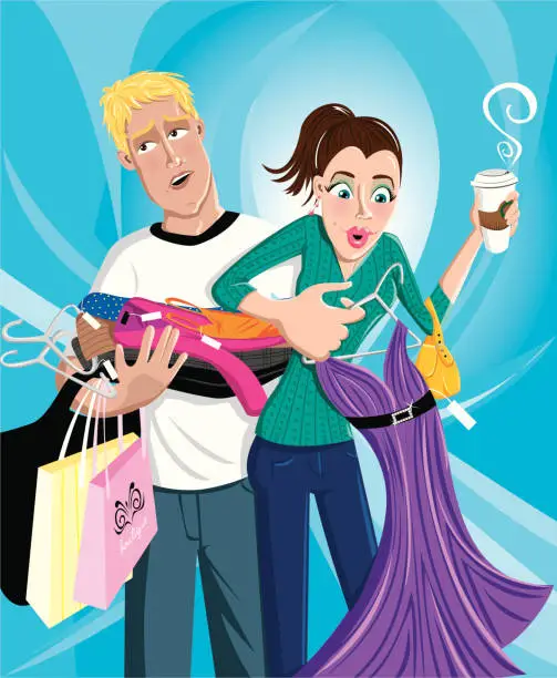 Vector illustration of Young woman shopping with boyfriend