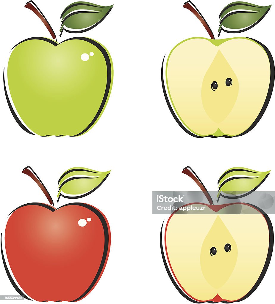 Całe i przeciąć jabłka - Grafika wektorowa royalty-free (Cała postać)