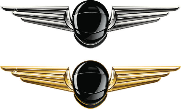 illustrations, cliparts, dessins animés et icônes de winged casques - wing insignia metal silver