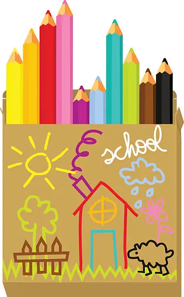Vector illustration of Color Pencil Box doodle illustration vector