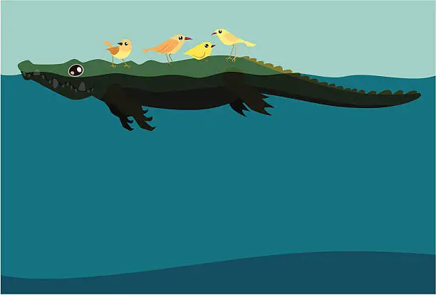 Vector illustration of crocodile and birds