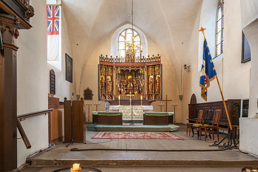 Frederick’s Evangelical Lutheran Roccoc church altar and apse in Copenhagen, Denmark